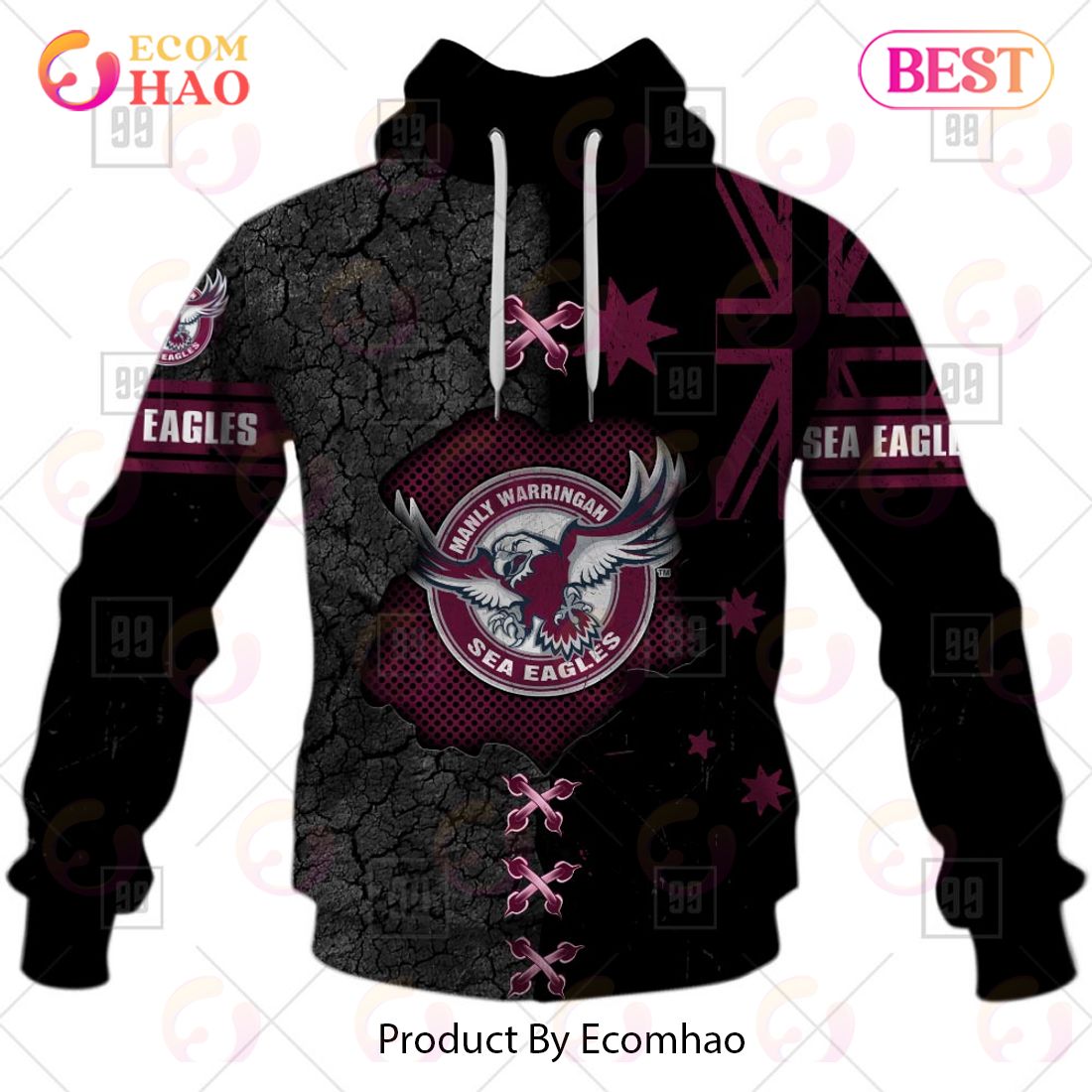 Personalized NRL Manly Warringah Sea Eagles Flag Hoodie All Over Print