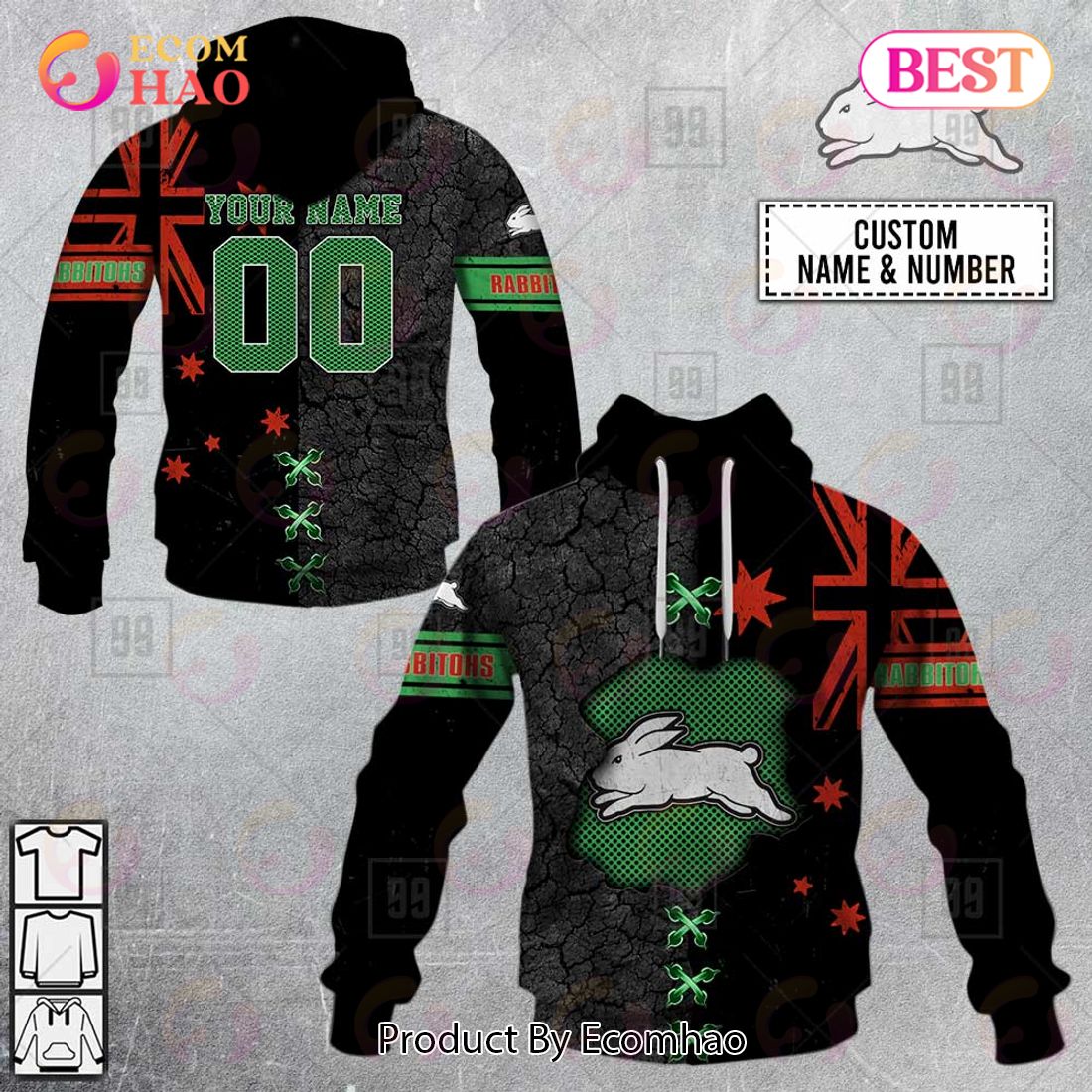 Personalized NRL South Sydney Rabbitohs Flag Hoodie All Over Print