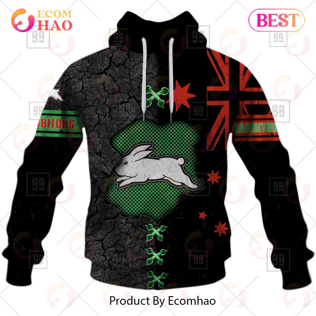 Personalized NRL South Sydney Rabbitohs Flag Hoodie All Over Print