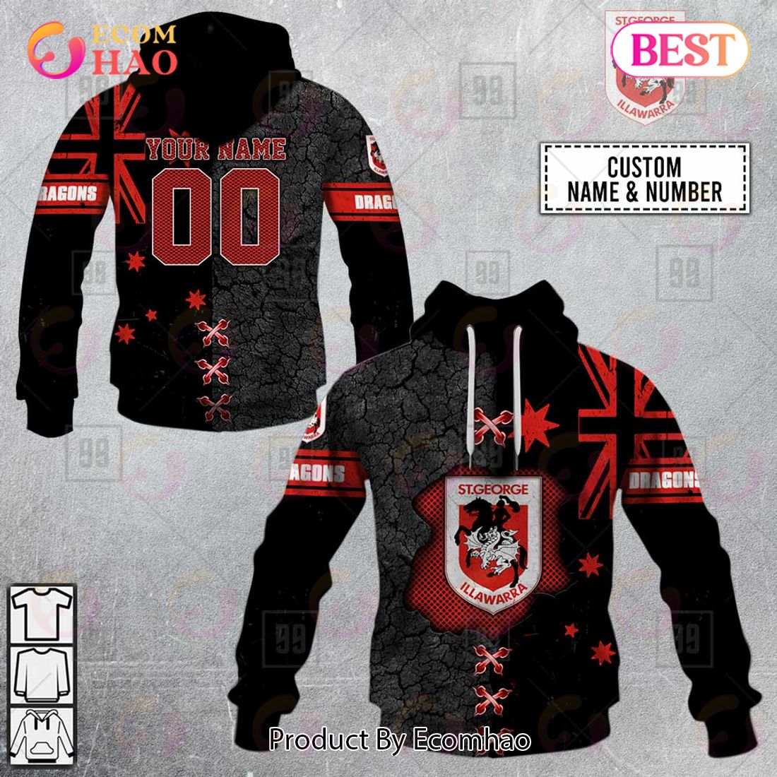 Personalized NRL St. George Illawarra Dragons Flag Hoodie All Over Print