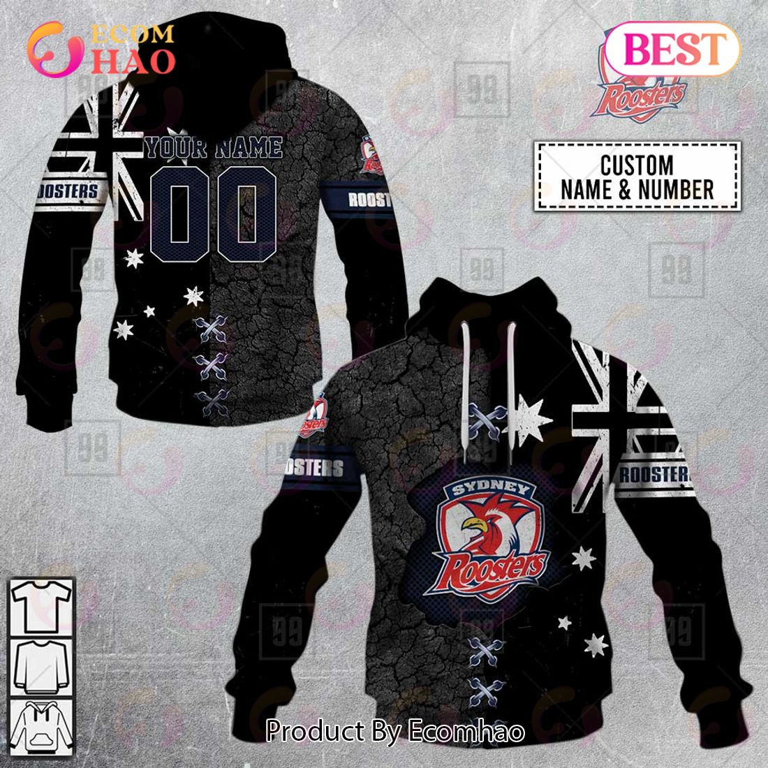 Personalized NRL Sydney Roosters Flag Hoodie All Over Print