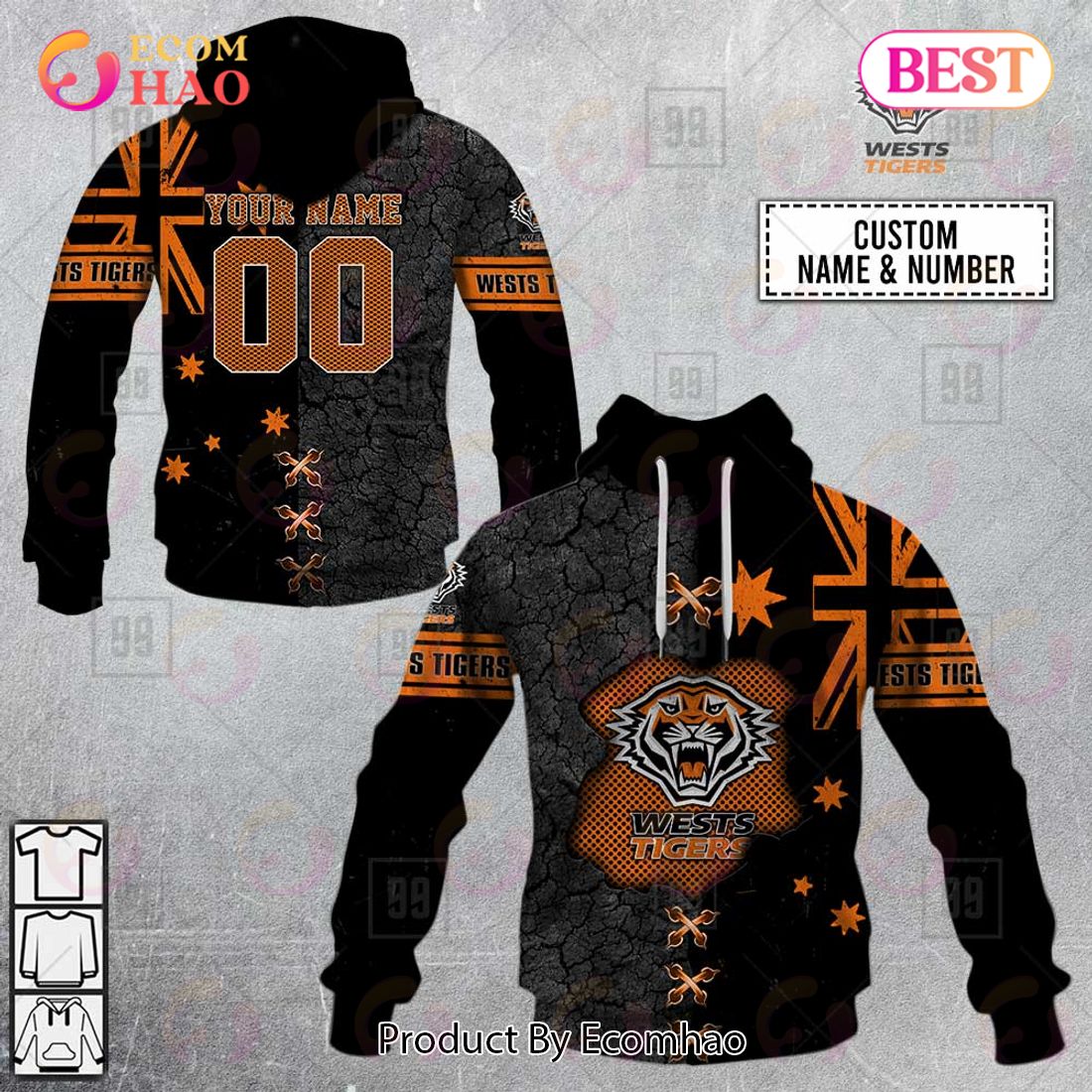 Personalized NRL Wests Tigers Flag Hoodie All Over Print