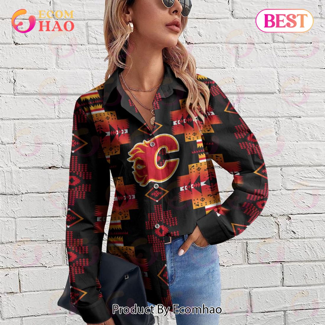 NHL Calgary Flames Special Native Design Woman Casual Shirt