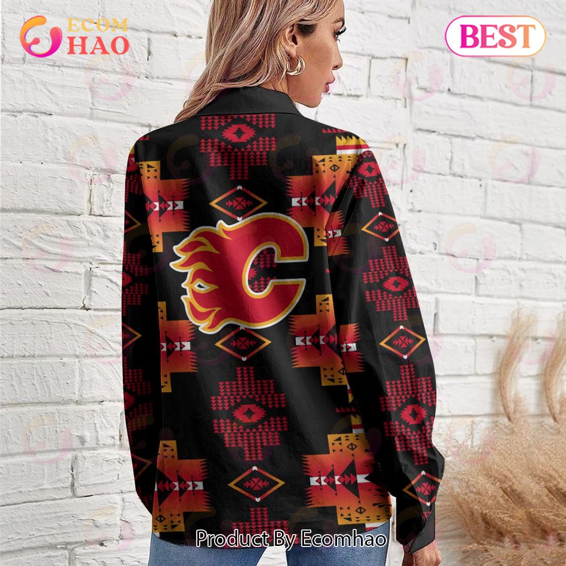 NHL Calgary Flames Special Native Design Woman Casual Shirt