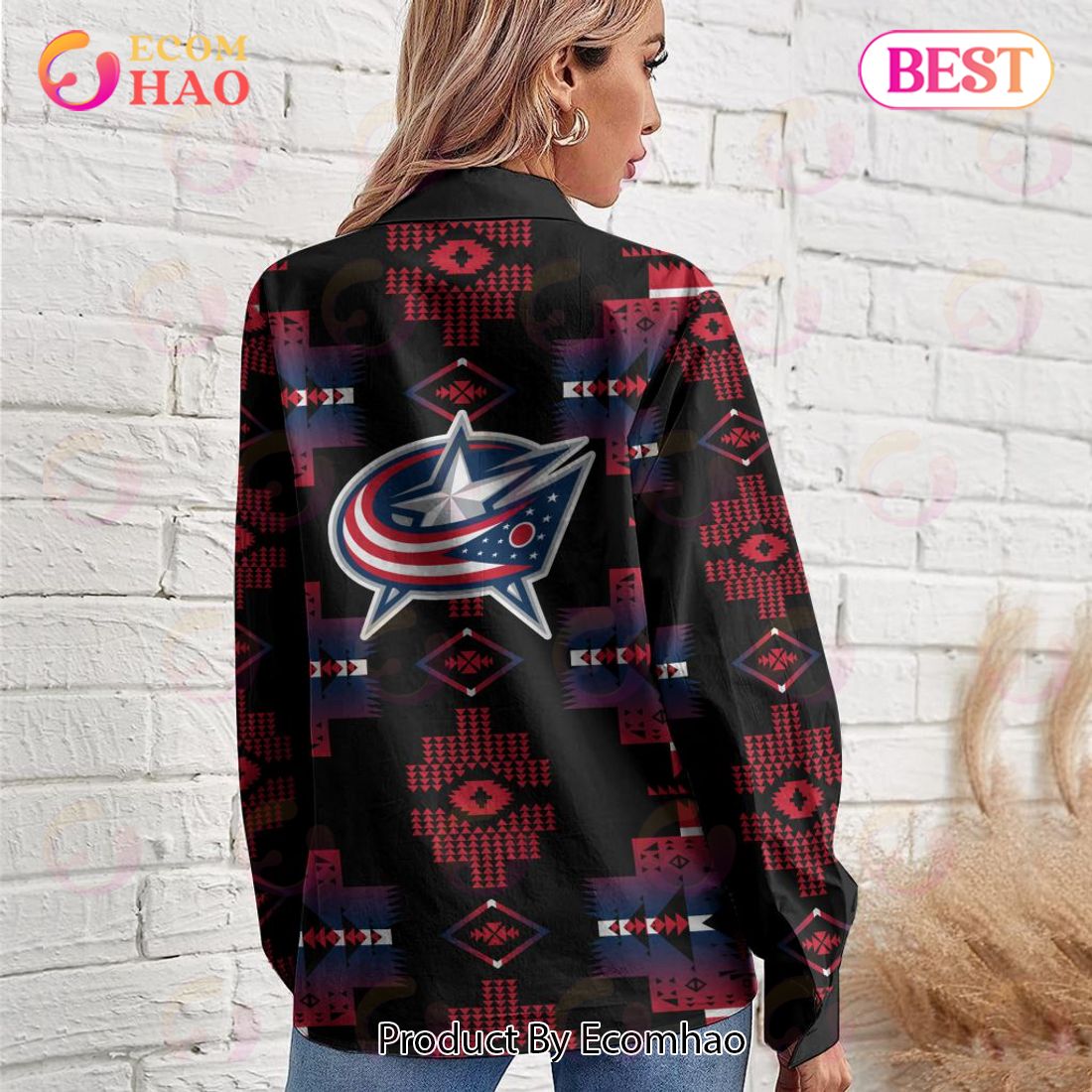 NHL Columbus Blue Jackets Special Native Design Woman Casual Shirt