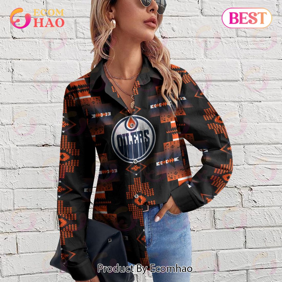 NHL Edmonton Oilers Special Native Design Woman Casual Shirt