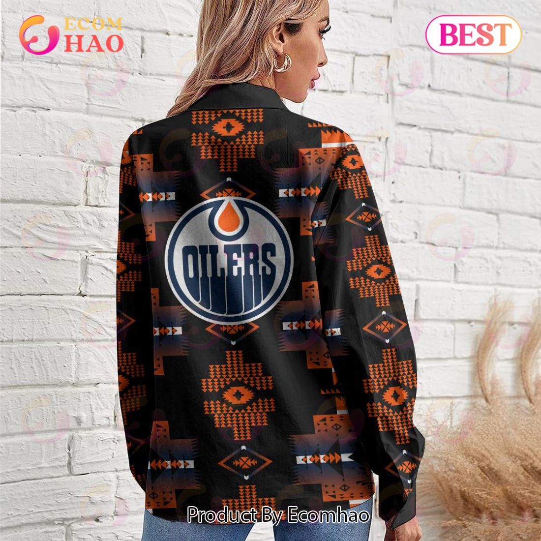 NHL Edmonton Oilers Special Native Design Woman Casual Shirt