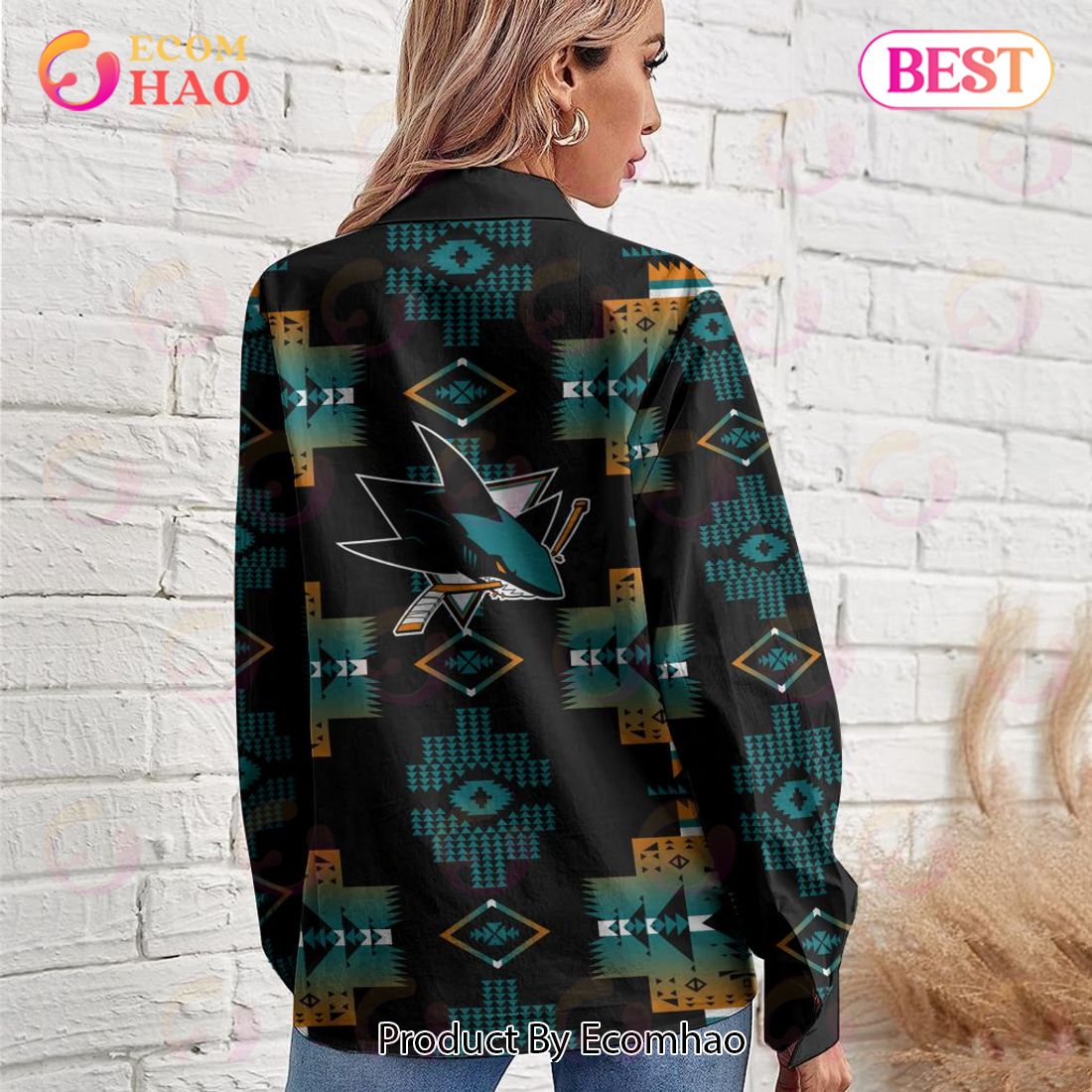 NHL San Jose Sharks Special Native Design Woman Casual Shirt