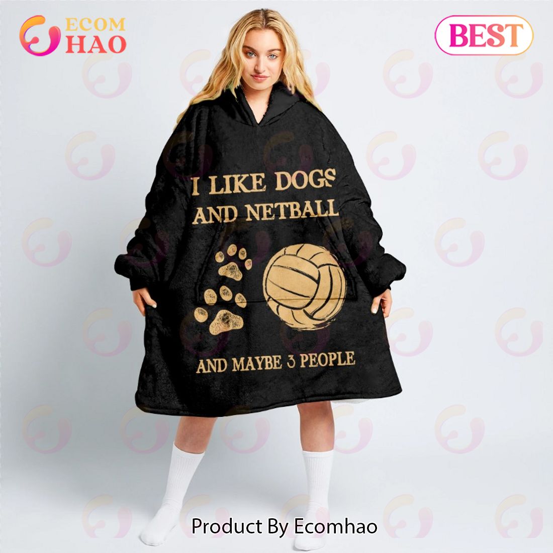 Personalized I Like Dogs And Netball Oodie, Flanket, Blanket Hoodie, Snuggie