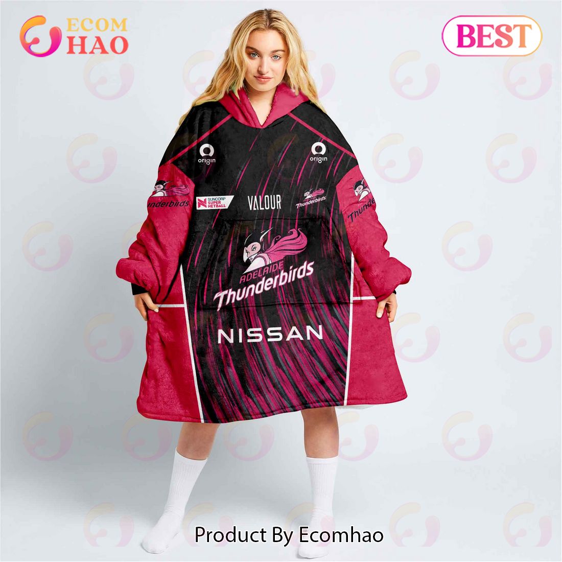 Personalized Netball AU Adelaide Thunderbirds Oodie, Flanket, Blanket Hoodie, Snuggie