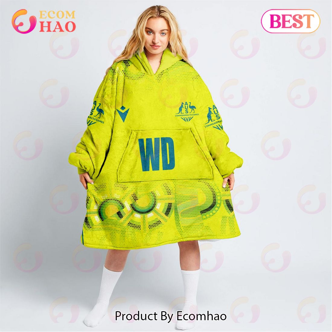 Personalized Netball AU Australia Diamonds Yellow Oodie, Flanket, Blanket Hoodie, Snuggie