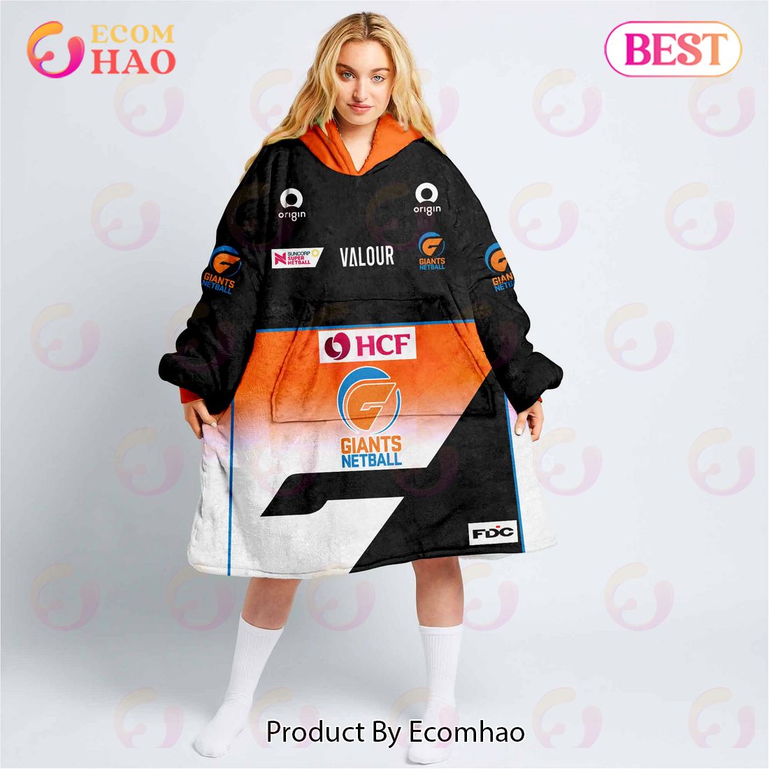 Personalized Netball AU Giants Netball Oodie, Flanket, Blanket Hoodie, Snuggie