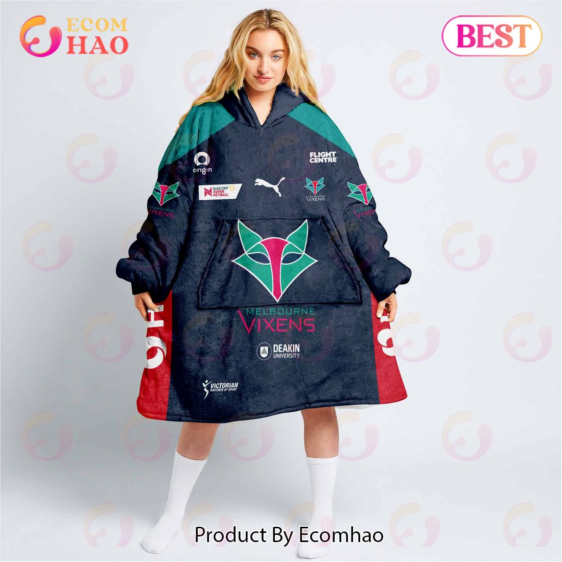 Personalized Netball AU Melbourne Vixens Oodie, Flanket, Blanket Hoodie, Snuggie