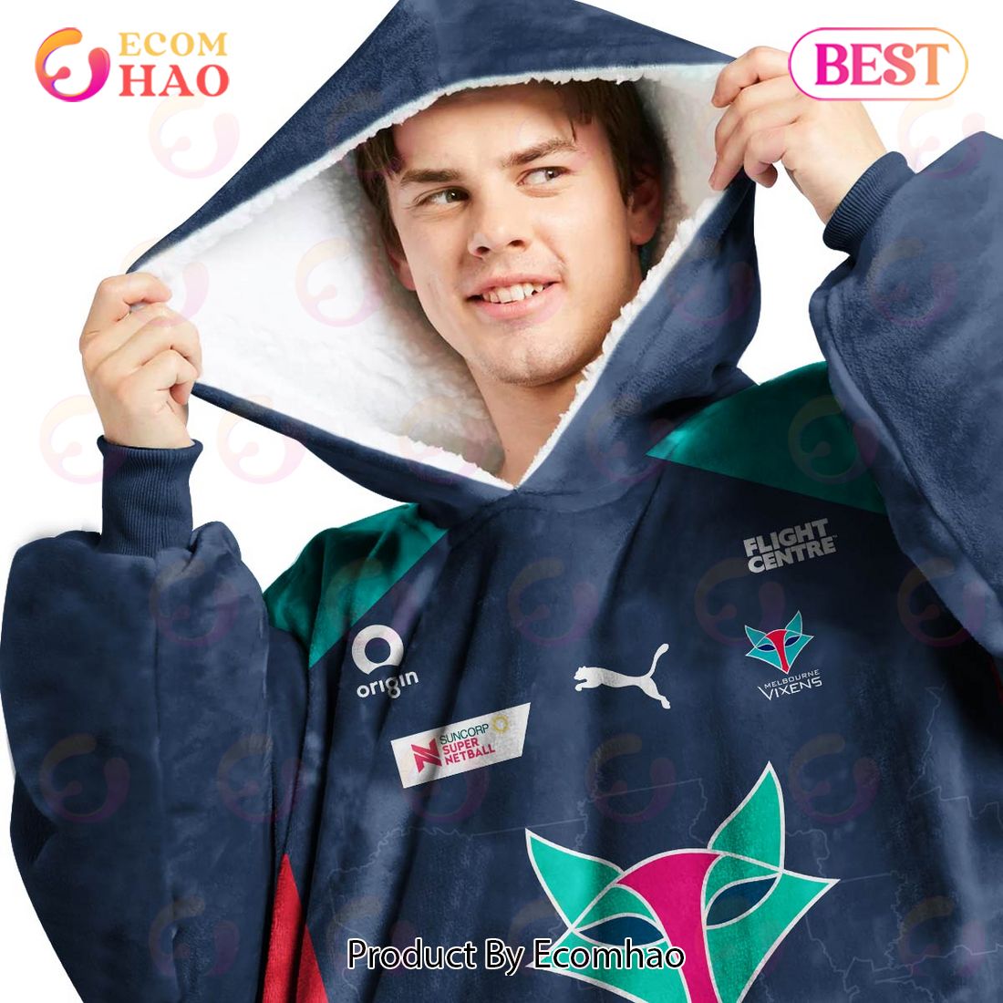 Personalized Netball AU Melbourne Vixens Oodie, Flanket, Blanket Hoodie, Snuggie