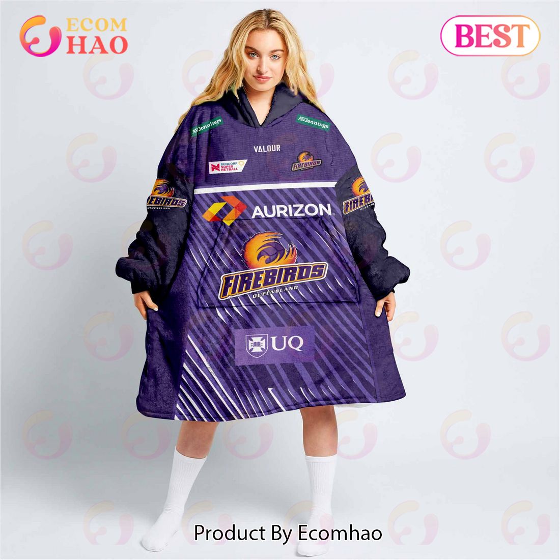 Personalized Netball AU Queensland Firebirds Oodie, Flanket, Blanket Hoodie, Snuggie