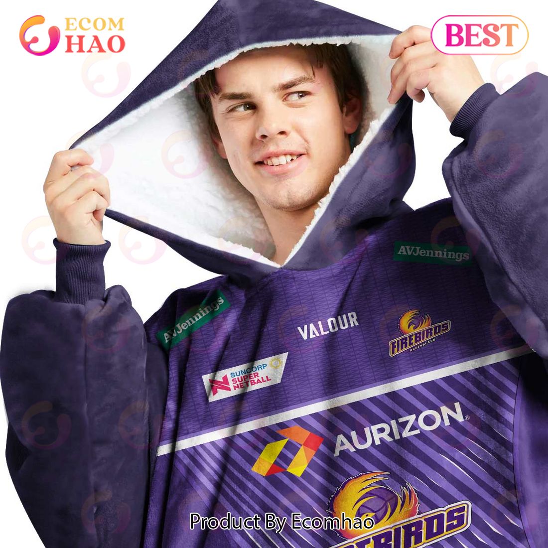 Personalized Netball AU Queensland Firebirds Oodie, Flanket, Blanket Hoodie, Snuggie