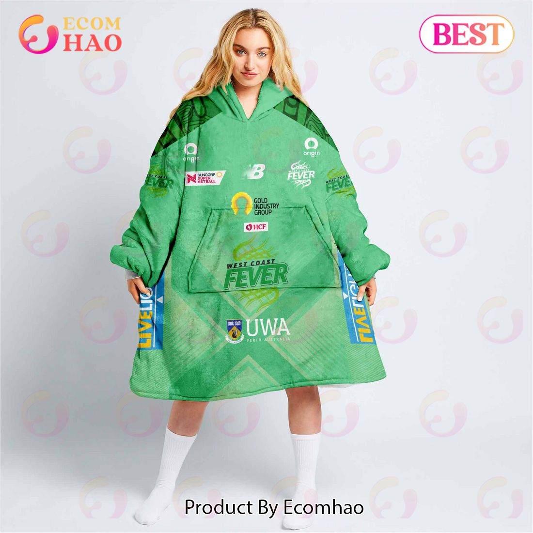 Personalized Netball West Coast Fever Oodie, Flanket, Blanket Hoodie, Snuggie