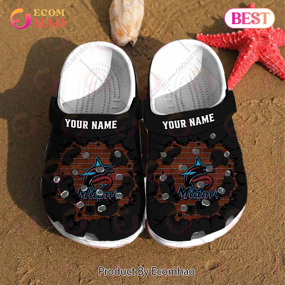 Personalized MLB Miami Marlins Broken Wall Crocs