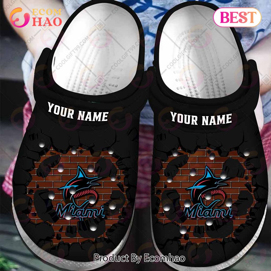 Personalized MLB Miami Marlins Broken Wall Crocs