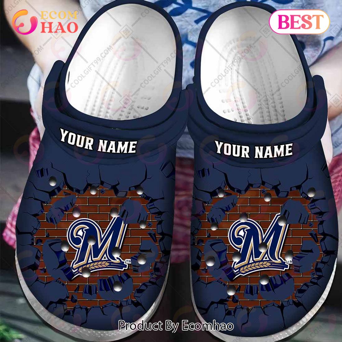 Personalized MLB Milwaukee Brewers Broken Wall Crocs