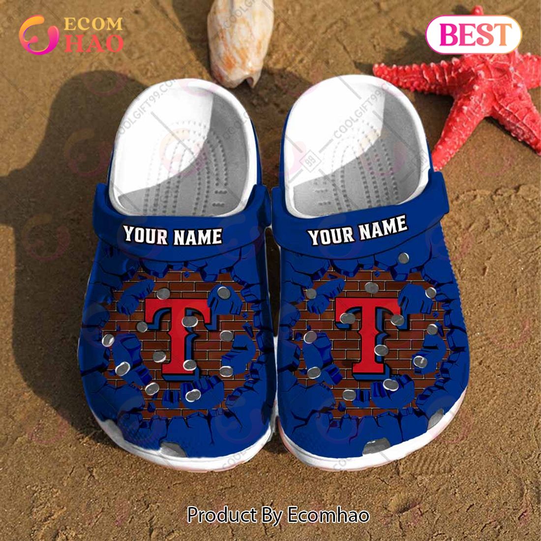 Personalized MLB Texas Rangers Broken Wall Crocs