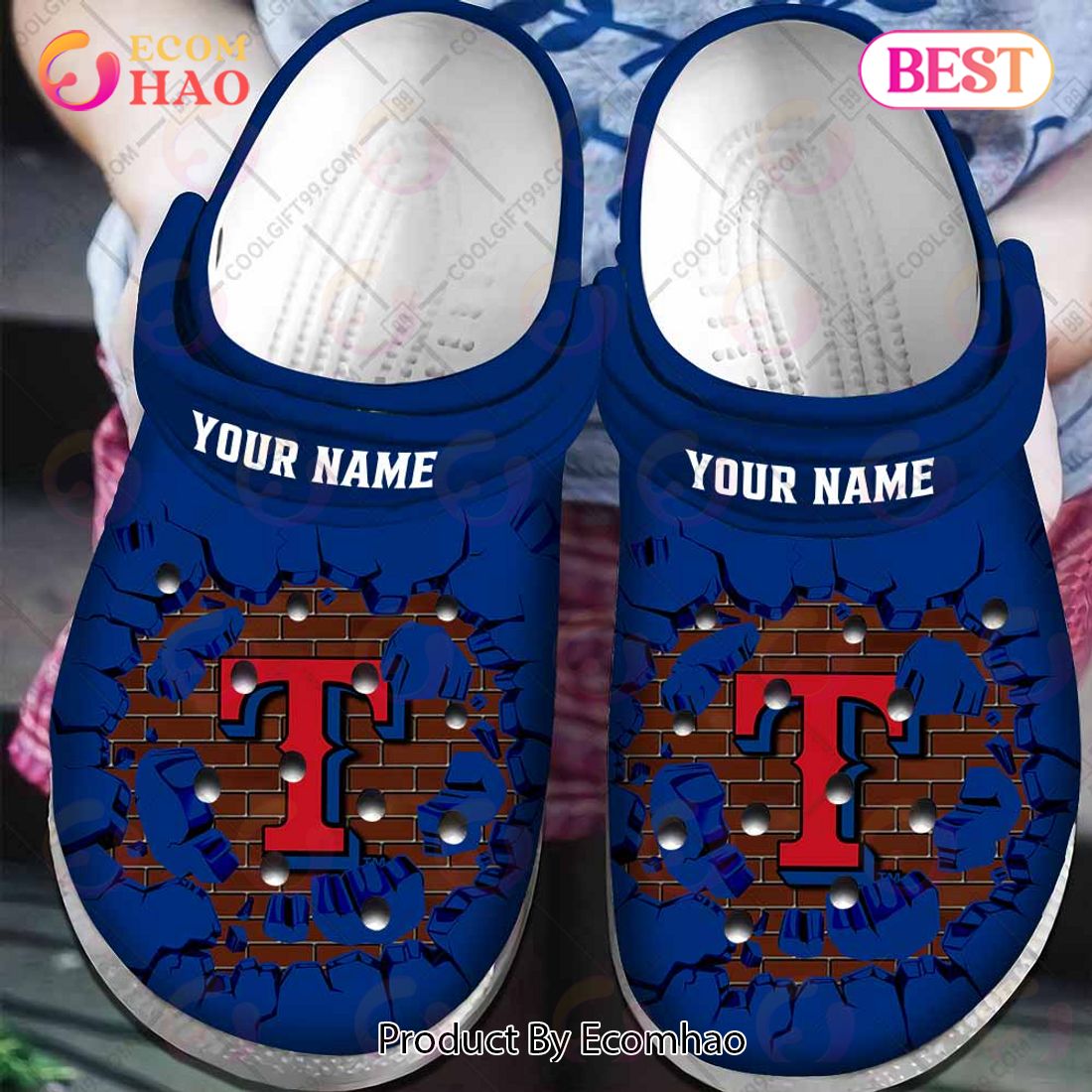 Personalized MLB Texas Rangers Broken Wall Crocs