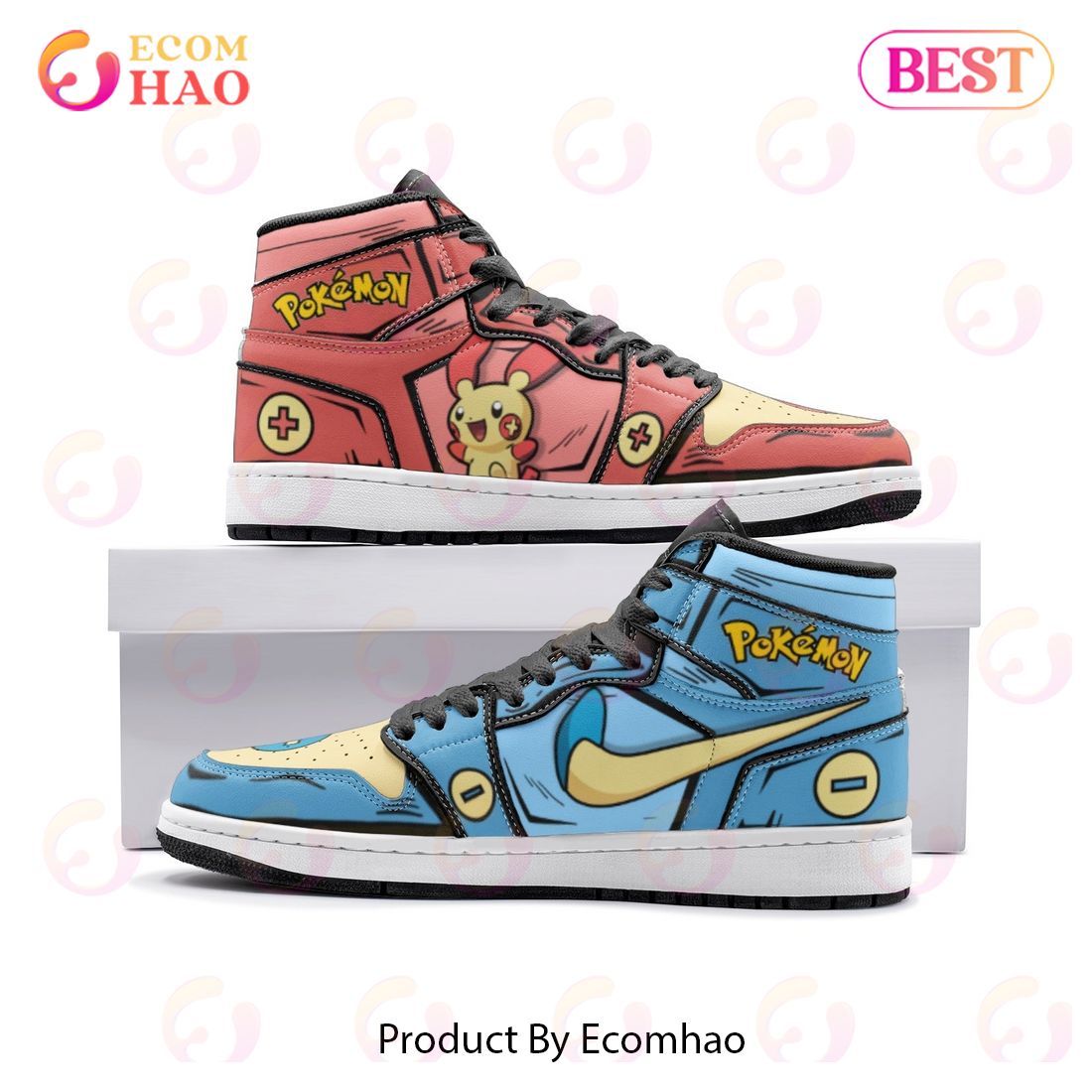 Plusle and Minun Pokemon Air Jordan 1, High Top Sneakers