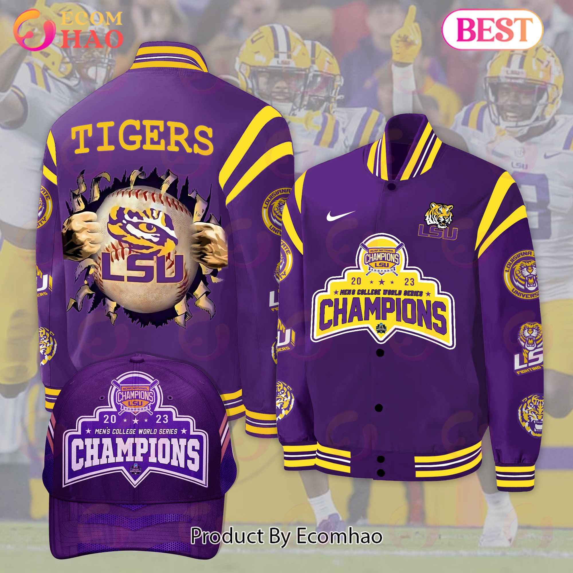 LSU Tigers NCAA National Champions 2023 Men’s College World Series Baseball Nike Bomber Jacket Luxury Items