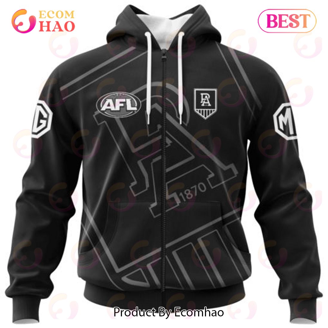 AFL Port Adelaide Football Club Special Monochrome Design 3D Hoodie