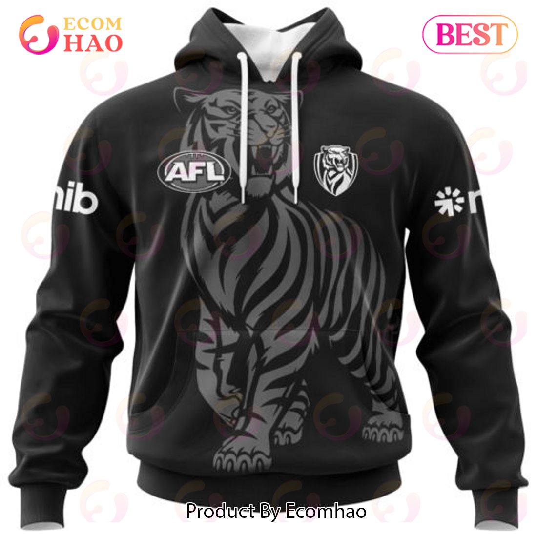 AFL Richmond Tigers Special Monochrome Design 3D Hoodie