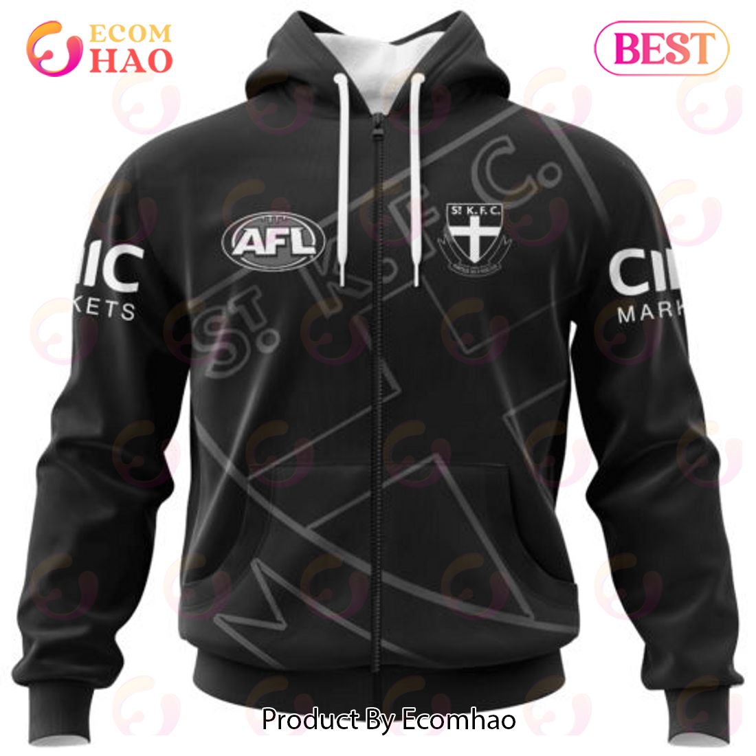 AFL St Kilda Football Club Special Monochrome Design 3D Hoodie