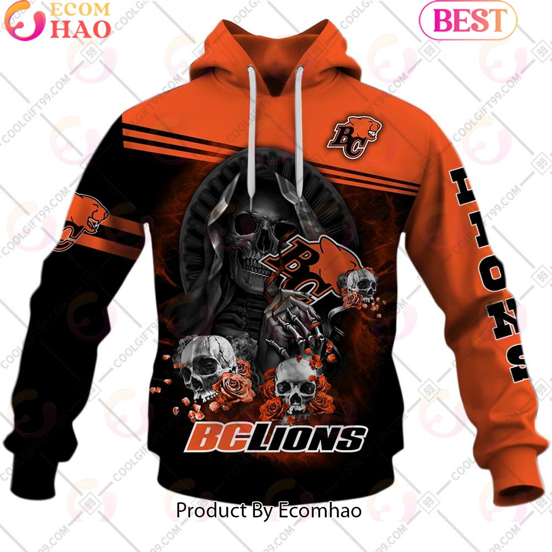 Personalized CFL BC Lions Skull Death Art 3D Hoodie