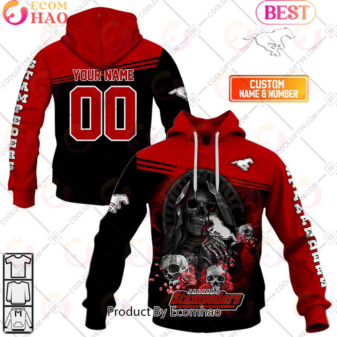 Personalized CFL Calgary Stampeders Skull Death Art 3D Hoodie