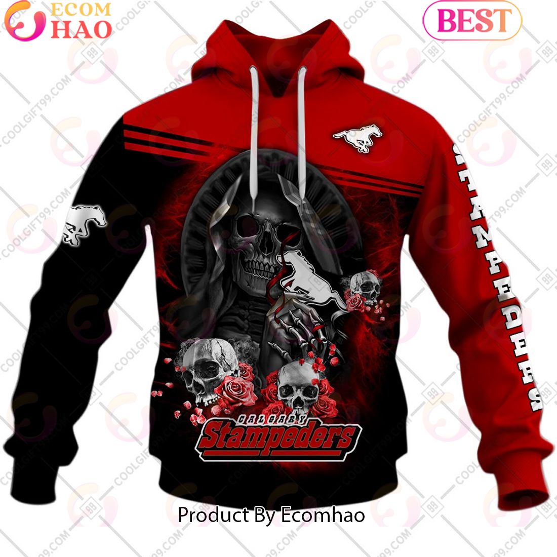 Personalized CFL Calgary Stampeders Skull Death Art 3D Hoodie