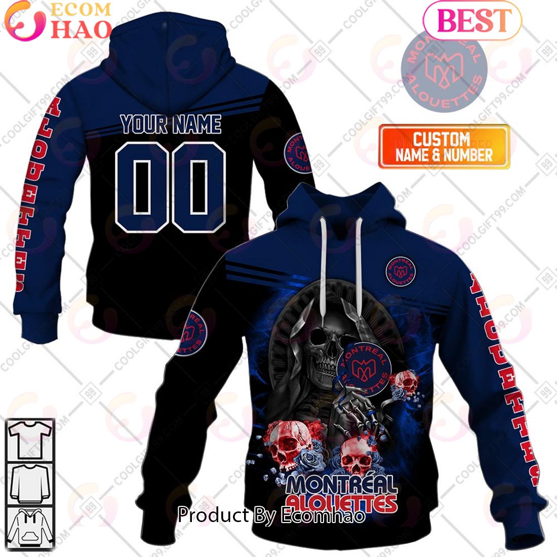 Personalized CFL Montreal Alouettes Skull Death Art 3D Hoodie