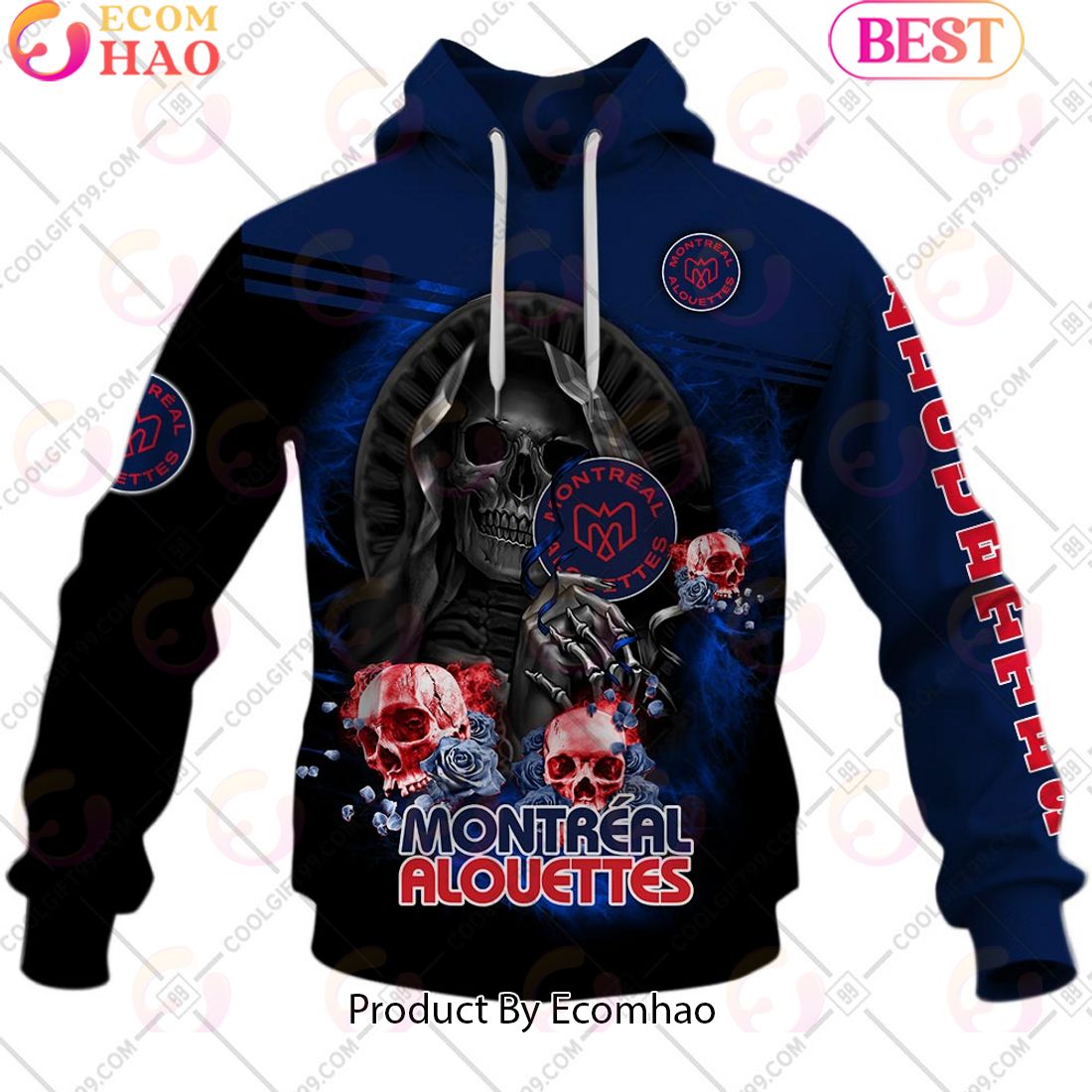 Personalized CFL Montreal Alouettes Skull Death Art 3D Hoodie