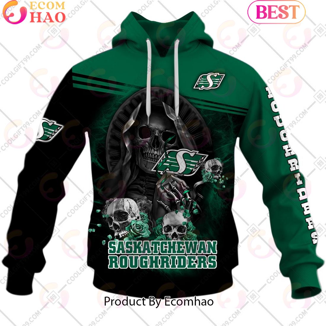 Personalized CFL Saskatchewan Roughriders Skull Death Art 3D Hoodie