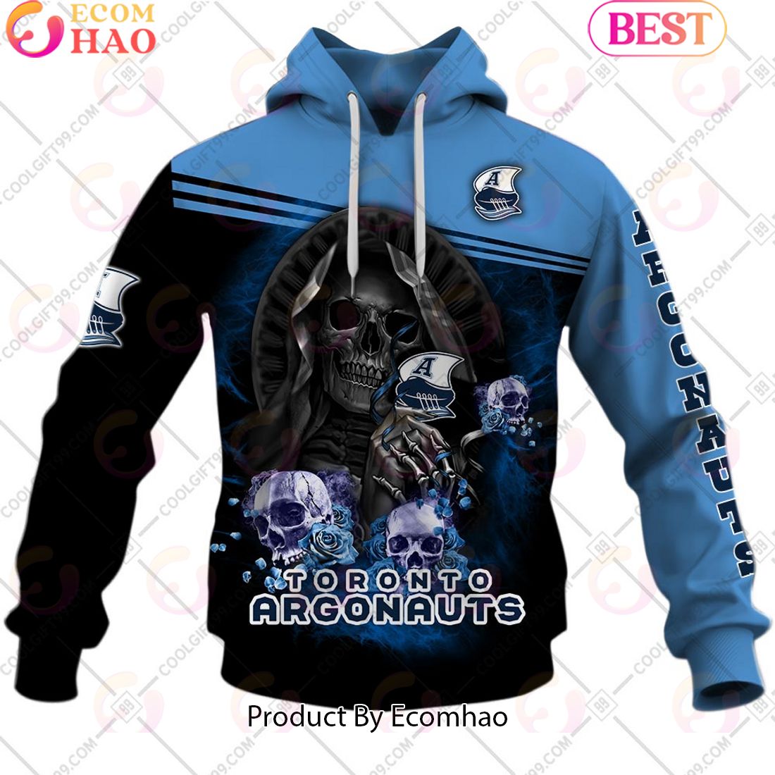 Personalized CFL Toronto Argonauts Skull Death Art 3D Hoodie