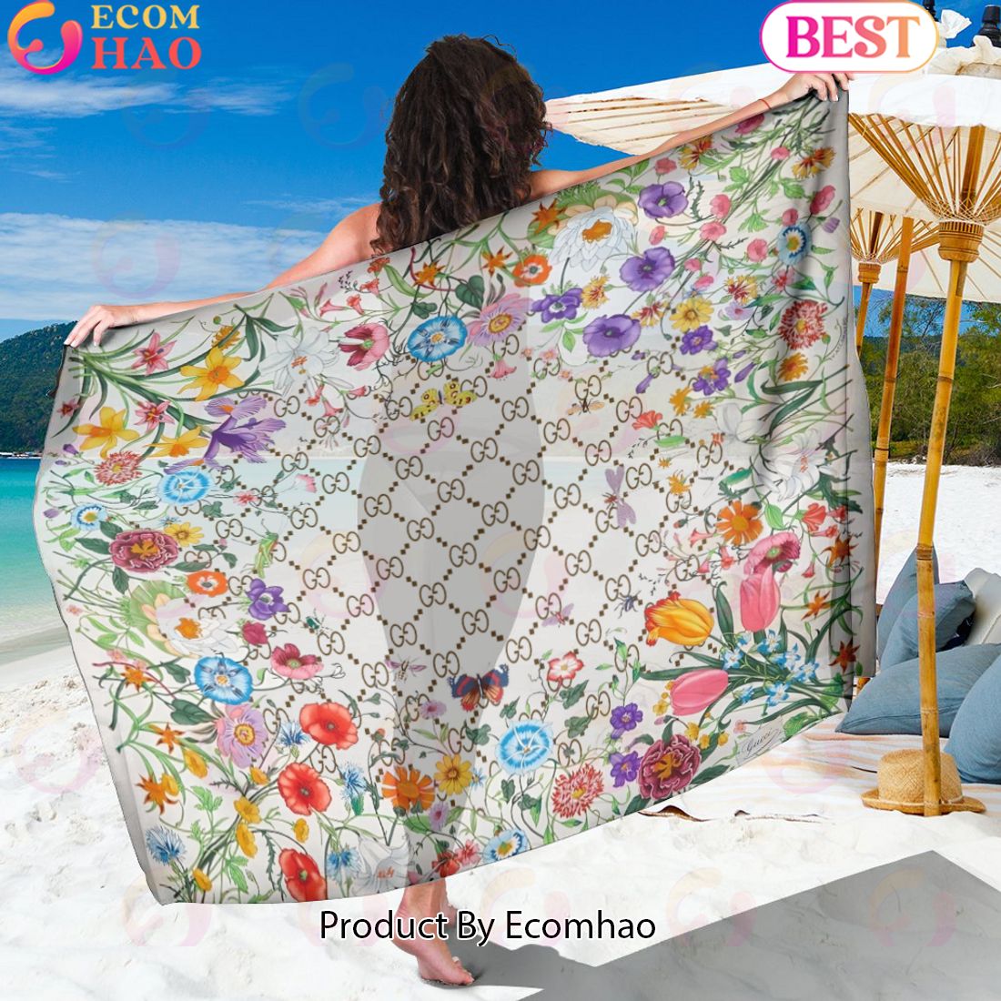 Gucci Beach Sarong Logo Floral Pattern Luxury Items