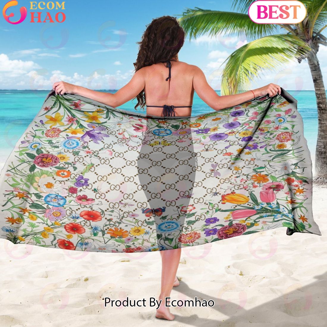 Gucci Beach Sarong Logo Floral Pattern Luxury Items