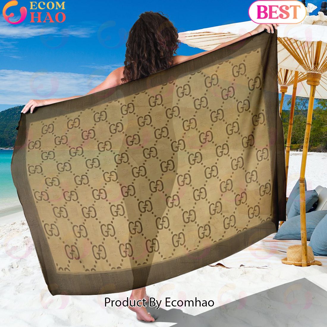 Gucci Sarong Logo Pattern Brown Luxury Items