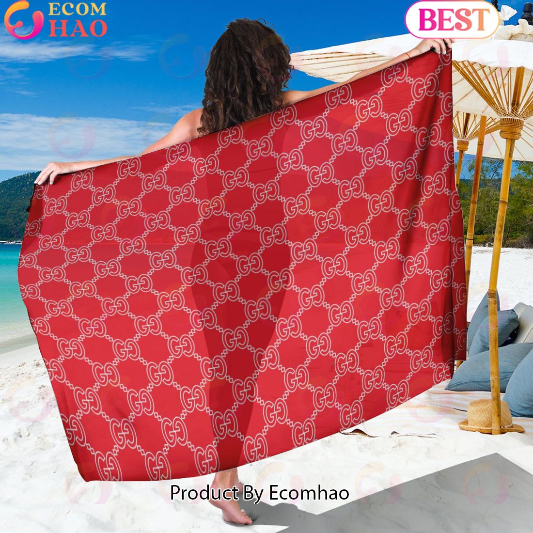 Gucci Sarong Red Logo Pattern Special Edition Luxury Items