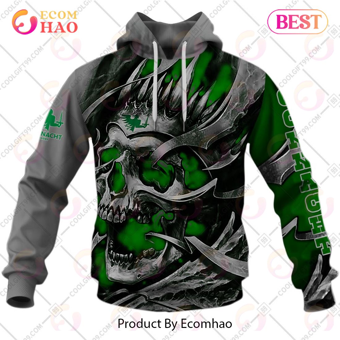 Personalized IRFU Connacht Rugby Metal Skull 3D Hoodie