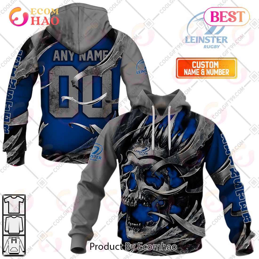 Personalized IRFU Leinster Rugby Metal Skull 3D Hoodie