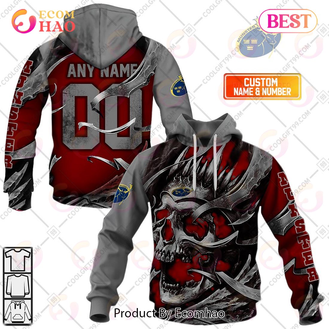 Personalized IRFU Munster Rugby Metal Skull 3D Hoodie