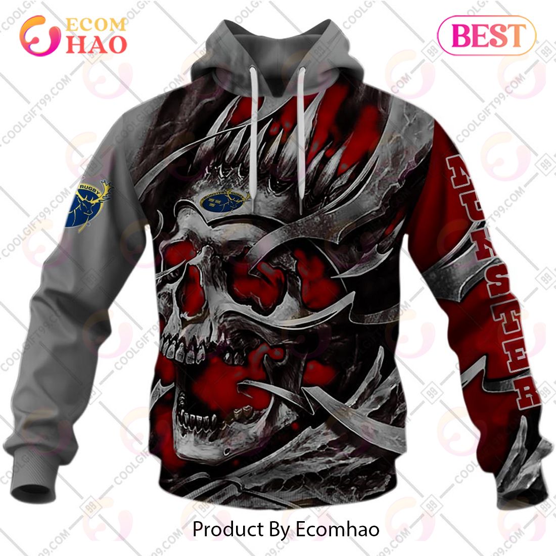 Personalized IRFU Munster Rugby Metal Skull 3D Hoodie