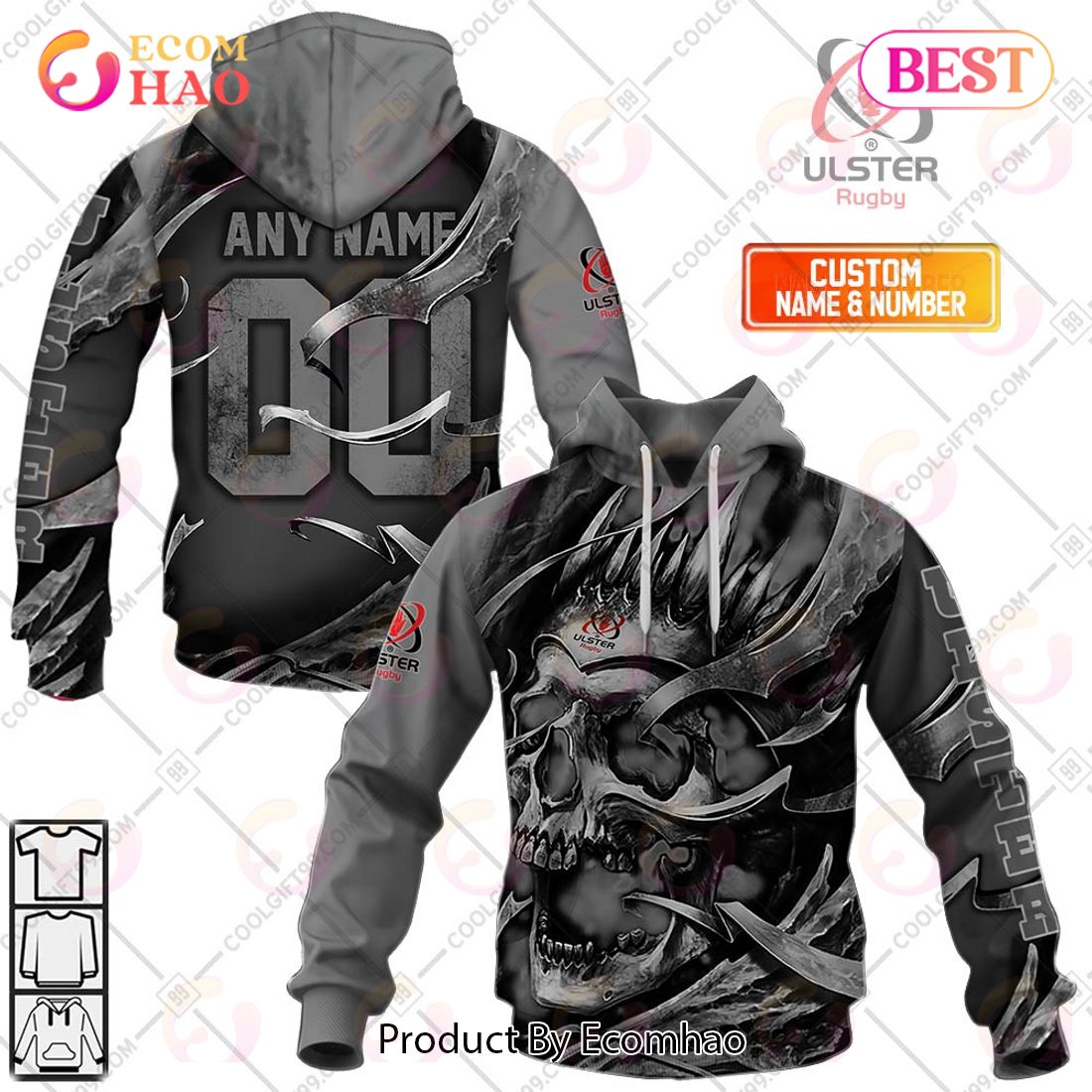 Personalized IRFU Ulster Rugby Metal Skull 3D Hoodie