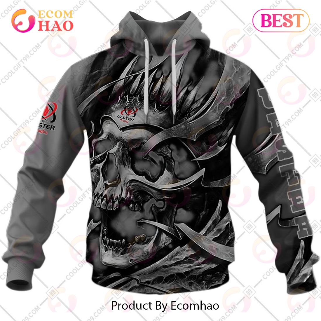 Personalized IRFU Ulster Rugby Metal Skull 3D Hoodie