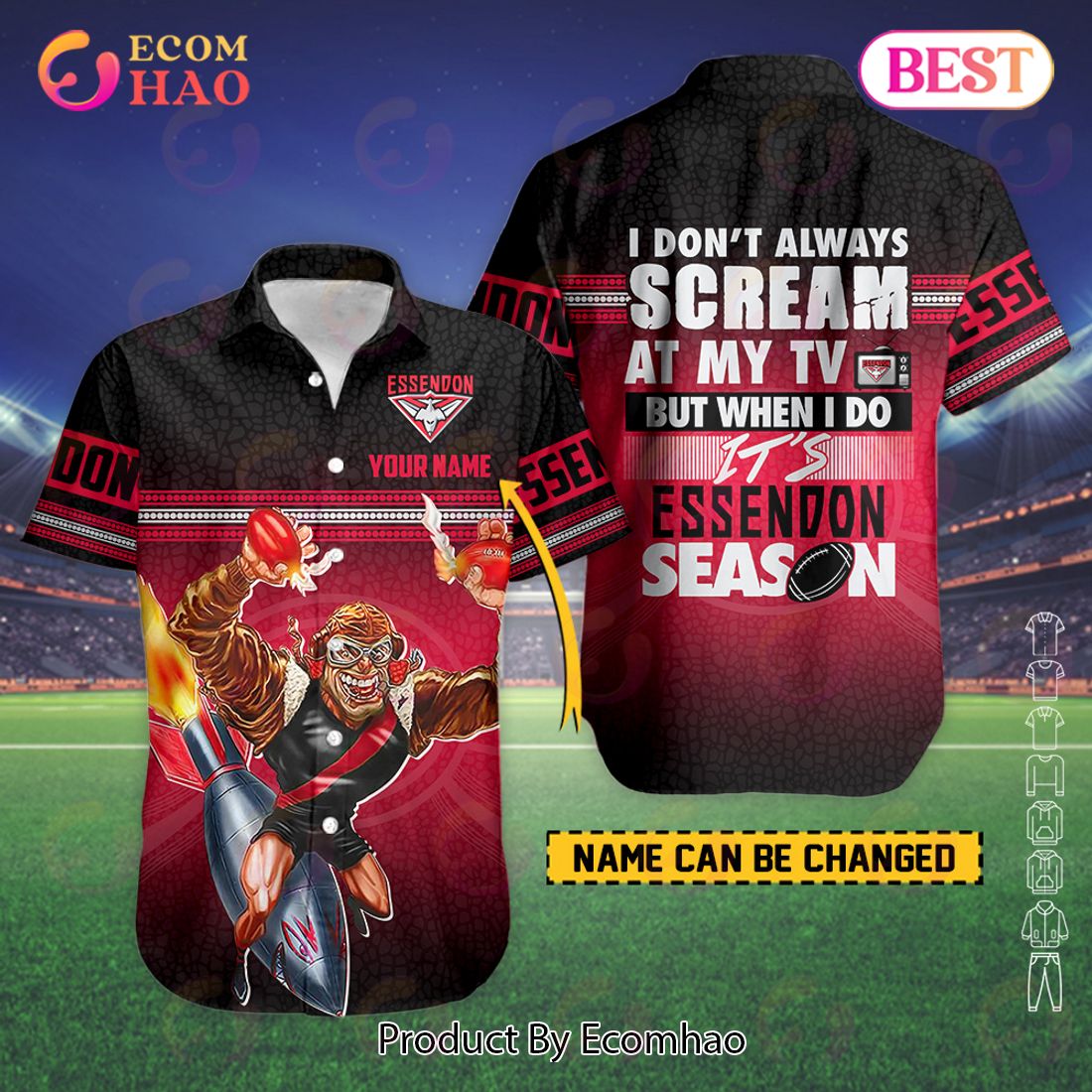 AFL Essendon Bombers I don’t always scream at my TV But Custom Name Hawaiian Shirt