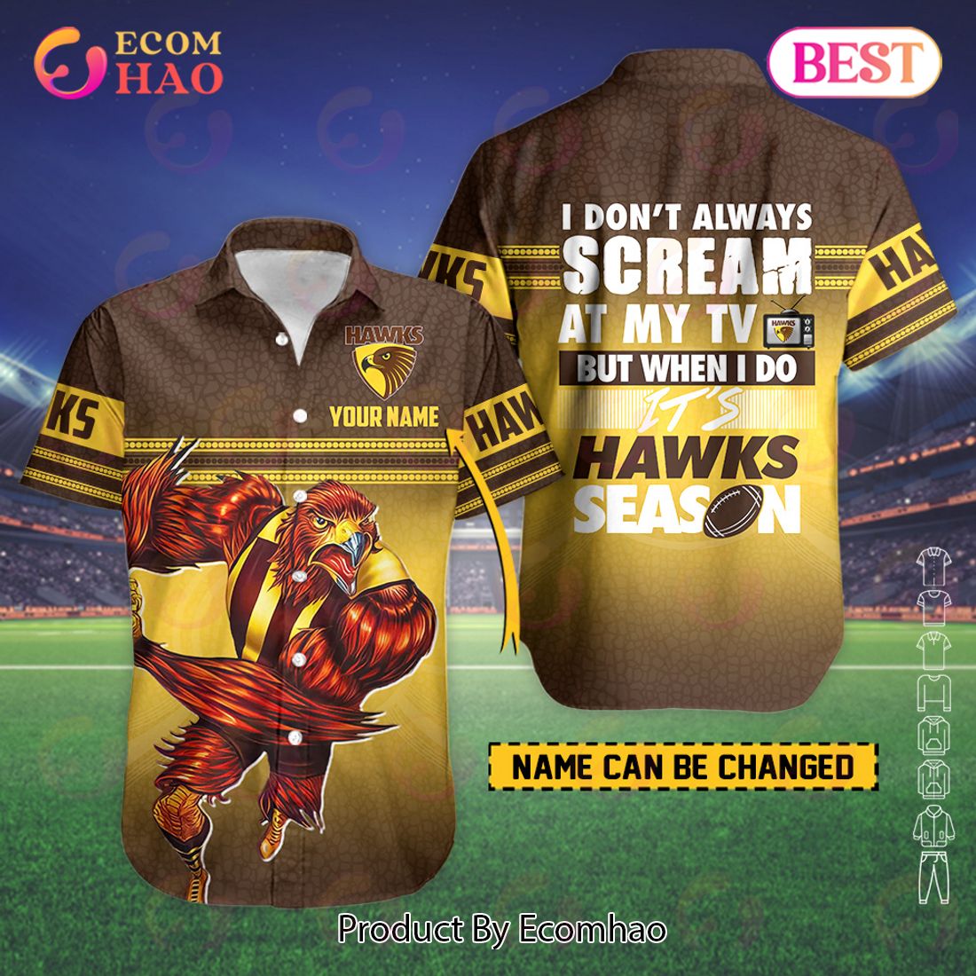 AFL Hawthorn Hawks I don’t always scream at my TV But Custom Name Polo Hawaiian Shirt